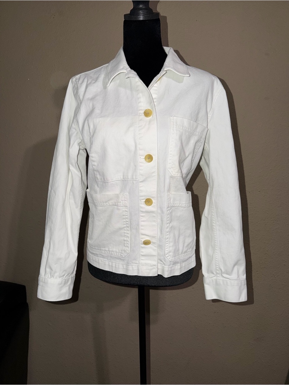 Everlane White Button-Up Jean Jacket with Patch Pockets